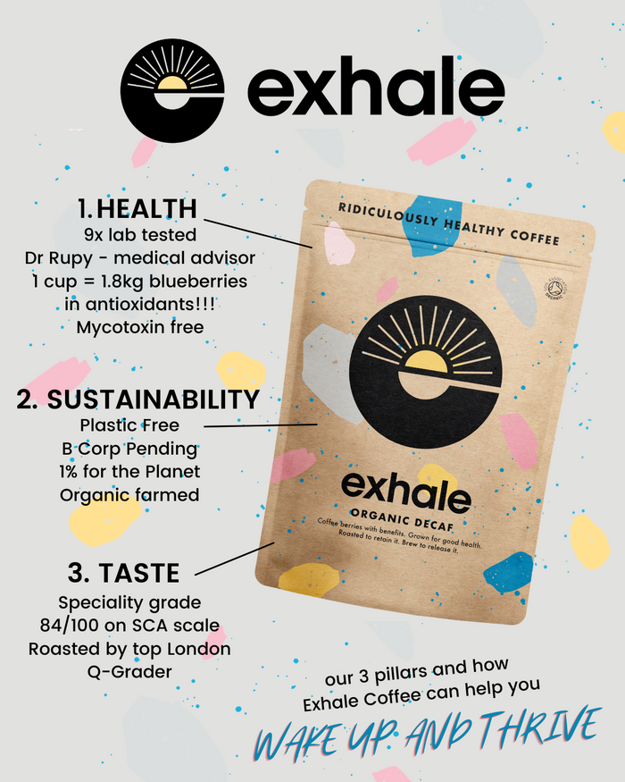Exhale Organic Decaf Whole Bean Coffee 450g