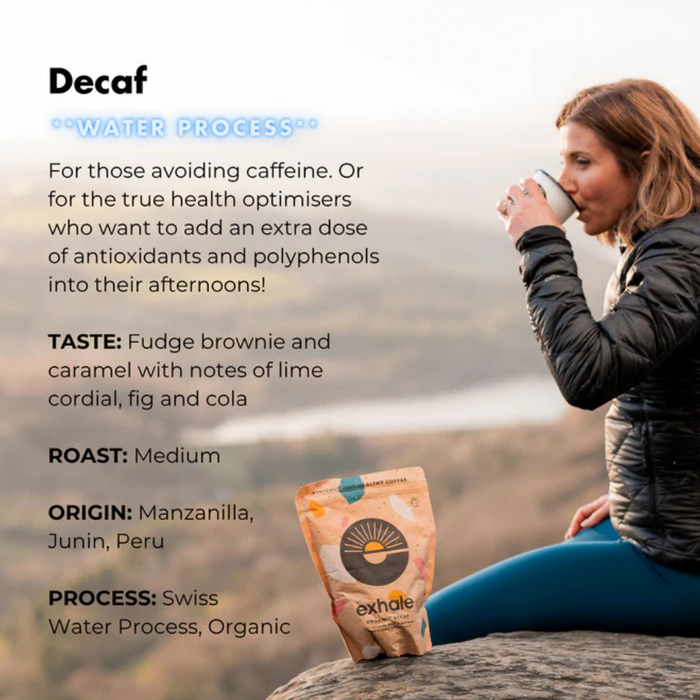 Exhale Organic Decaf Whole Bean Coffee 450g