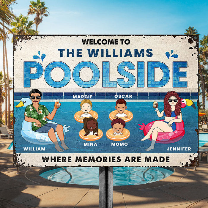 Family Couple Poolside Where Memories Are Made - Gift For Couple - Personalized Custom Classic Metal Signs-CUSTOMOMO