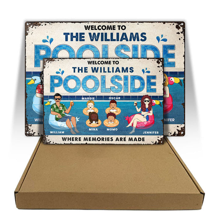 Family Couple Poolside Where Memories Are Made - Gift For Couple - Personalized Custom Classic Metal Signs-CUSTOMOMO