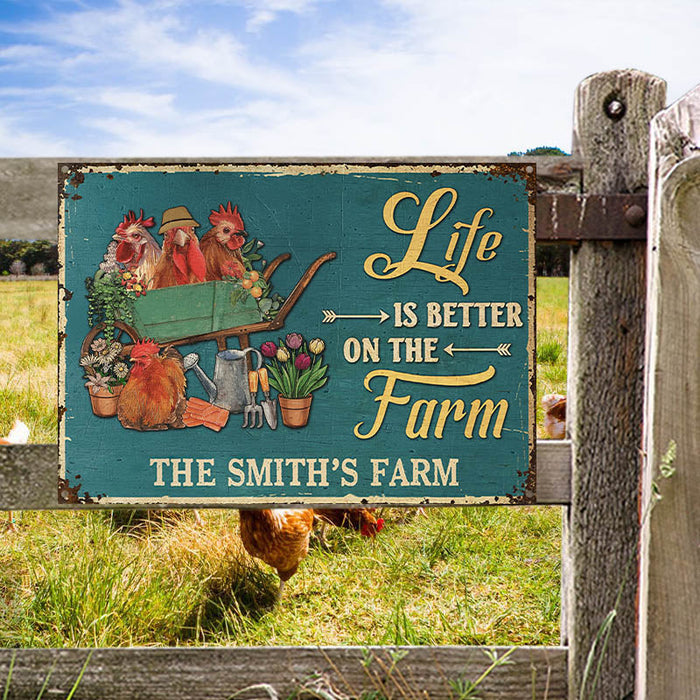 Farmhouse Green Life Is Better On The Farm Custom Classic Metal Signs-CUSTOMOMO