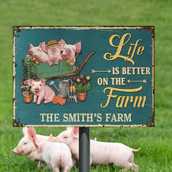 Farmhouse Green Life Is Better On The Farm Custom Classic Metal Signs-CUSTOMOMO