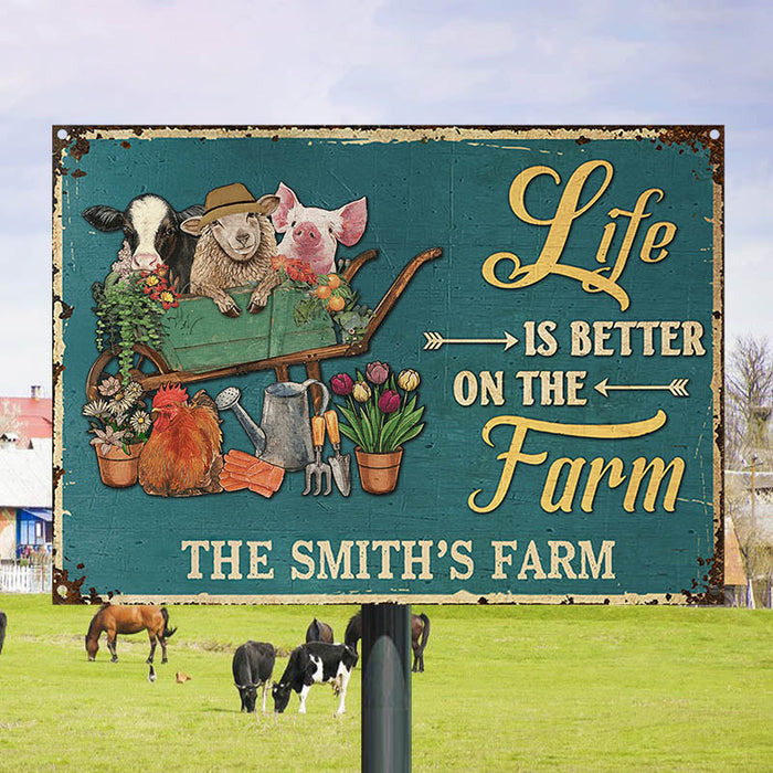 Farmhouse Green Life Is Better On The Farm Custom Classic Metal Signs-CUSTOMOMO