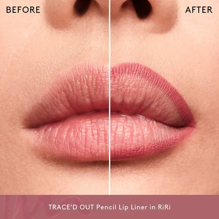 Fenty Beauty Trace'd Out waterproof lip liner pencil in various shades with a sleek black packaging and product tip visible.