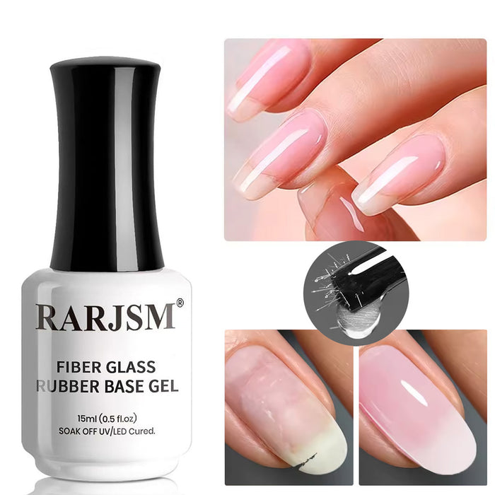 Fiber glass rubber base gel 15ml nail strengthener builder repair before after damaged nails reconstruction