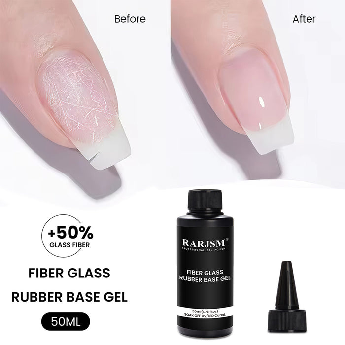 Fiber Glass Rubber Base Gel 50ml 50% glass fiber before after broken nail repair smooth high-gloss finish