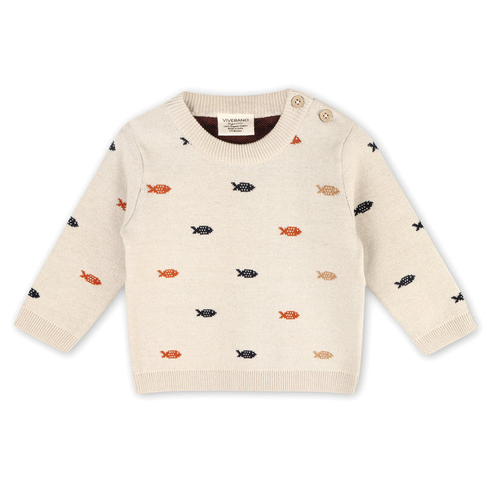 Fishes Jacquard Knit Baby Pullover Sweater, Organic Cotton