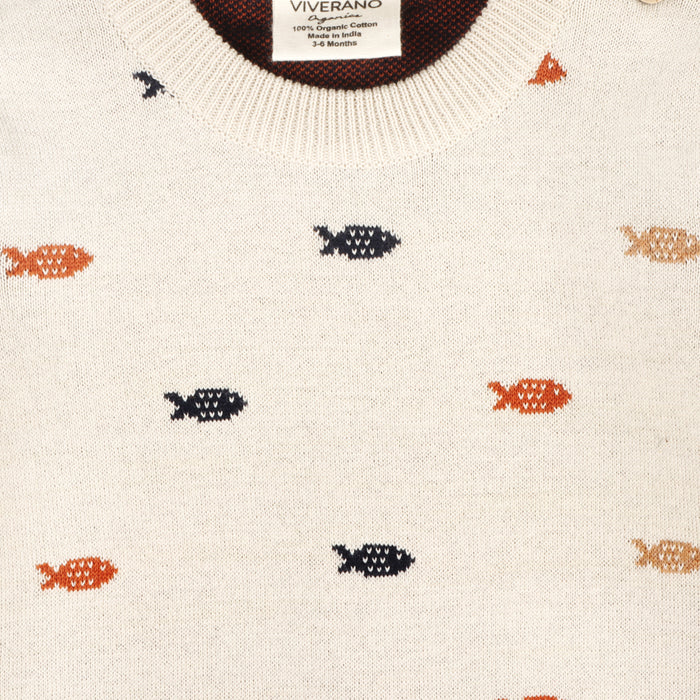 Fishes Jacquard Knit Baby Pullover Sweater, Organic Cotton