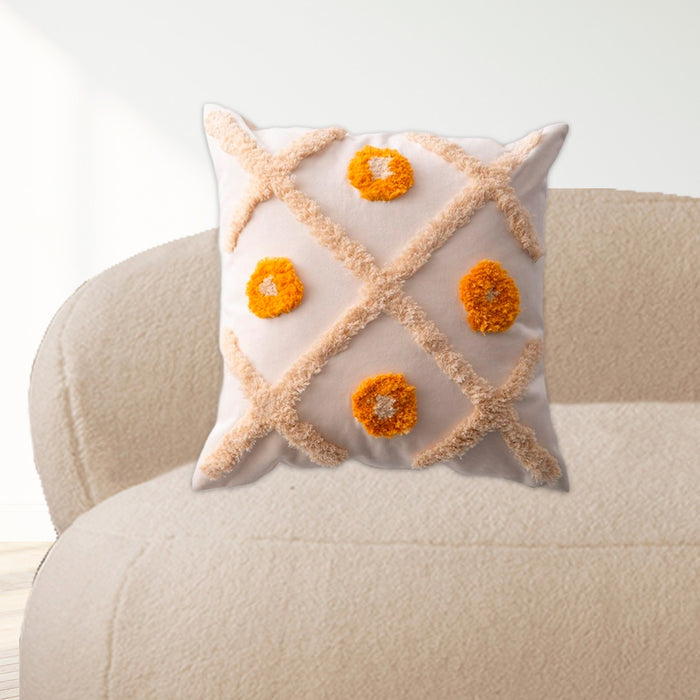 Floral Dot Velvet White Cushion Cover
