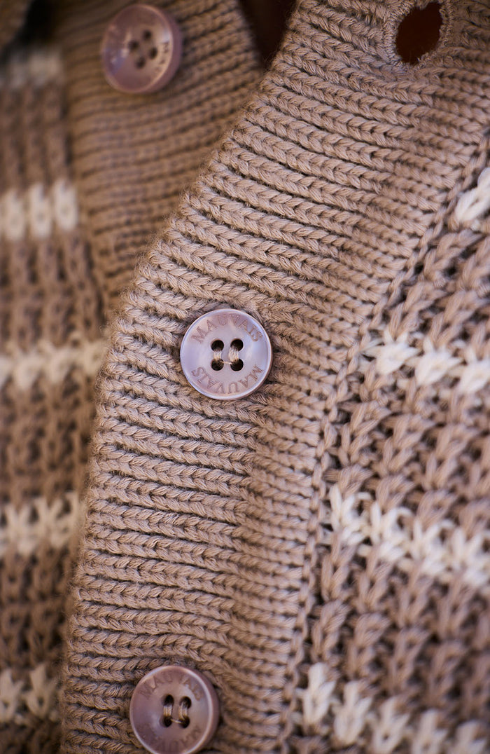 Fontelina Button Placket Knit Stripe Polo in Beige