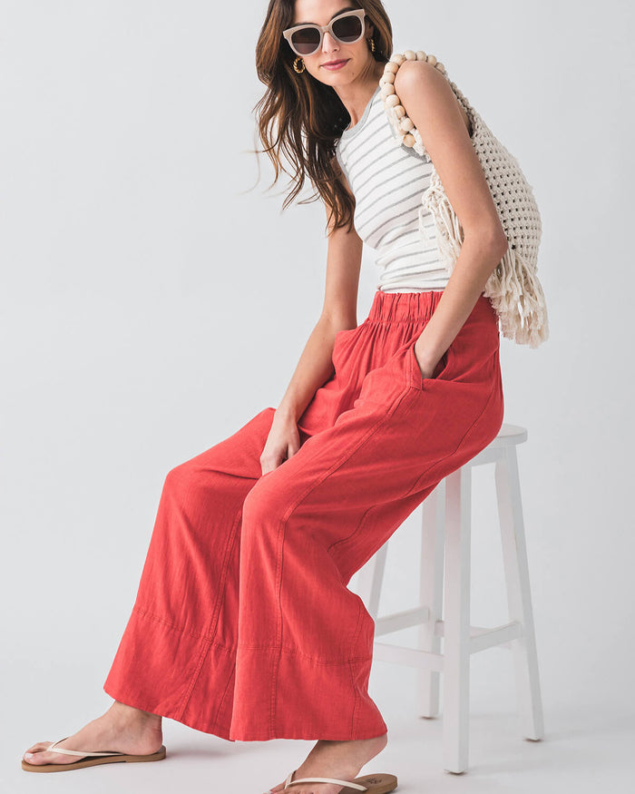 POPPY RED DAYS END LINEN PANTS
