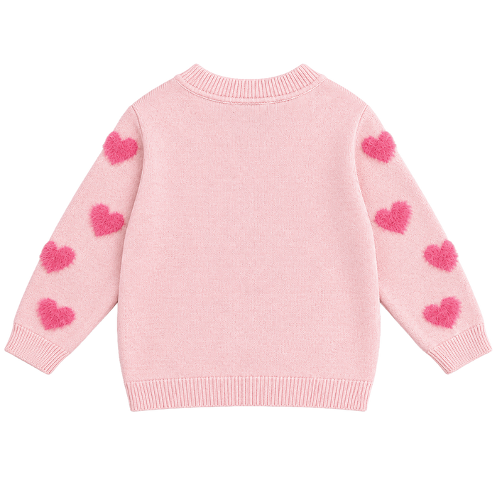 back of Fuzzy Hearts 3D Jacquard Knit Baby Cardigan made of organic cotton