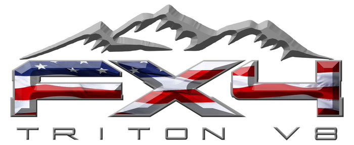 FX4 Triton V8 Mountains American Flag 3D Vinyl Decal Fits All Makes and Models