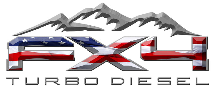 FX4 Turbo Diesel Mountains American Flag 3D Vinyl Decal Fits All Makes and Models
