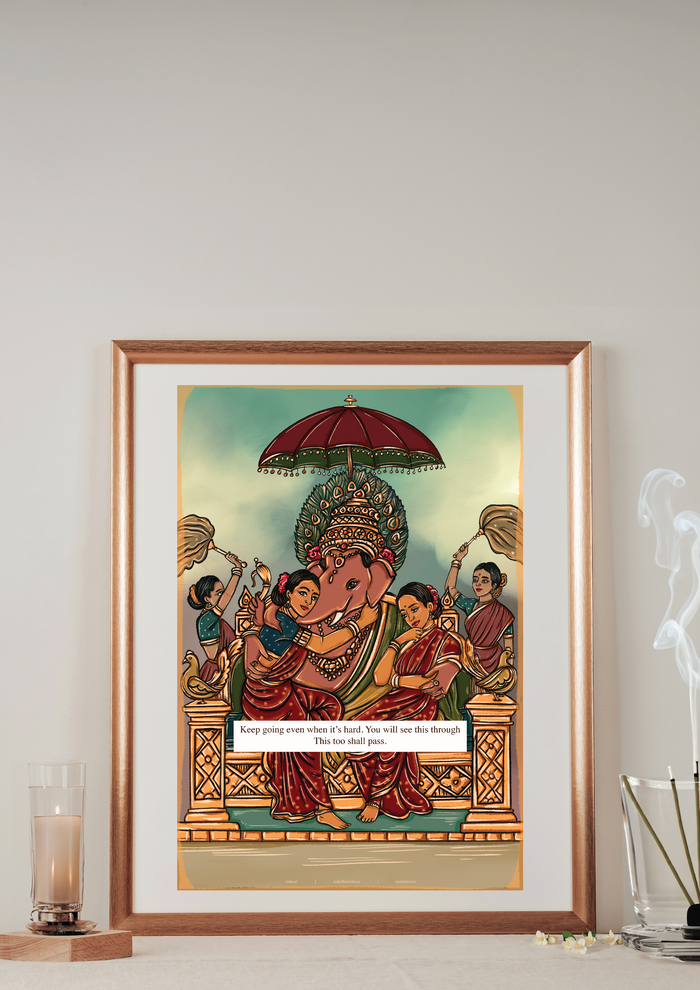 Ganesha with Riddhi and Siddhi: Msg: Keep going even when it's hard. You will see this through This too shall pass.