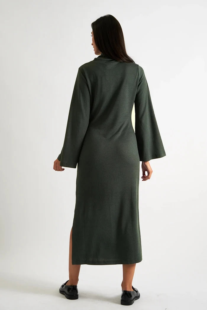 Gigi Brushed Marl Jersey Midi Dress – Green - Bascora