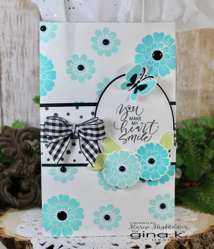 Gina K. Designs - Stamp & Die Set - Bold and Blooming. Available at Embellish Away located in Bowmanville Ontario Canada. Card example by Karen Hightower.