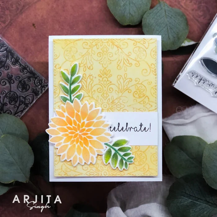 Gina K. Designs - Stamp &amp; Die Set - Vibrant Sentiments. Vibrant Sentiments is a stamp &amp; die set by Beth Silika. This set is made of premium clear photopolymer and measures 6" X 8". Made in the USA. Available at Embellish Away located in Bowmanville Ontario Canada. Card example by Arjita Singh.