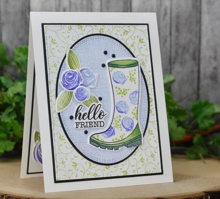 Gina K. Designs - Stamp &amp; Die Set - Wishing You Well. Wishing You Well is a stamp and set by Lisa Hetrick. This set is made of premium clear photopolymer and measures 6" X 8". Made in the USA. Available at Embellish Away located in Bowmanville Ontario Canada. Card made by brand ambassador.