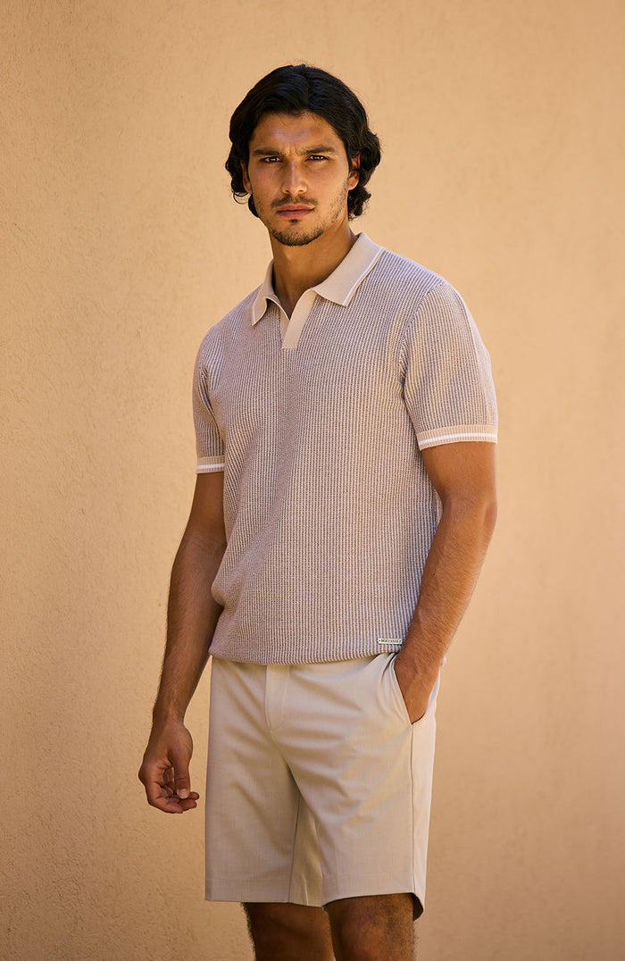 Giordini Tipped Birdseye Knit Polo in Beige