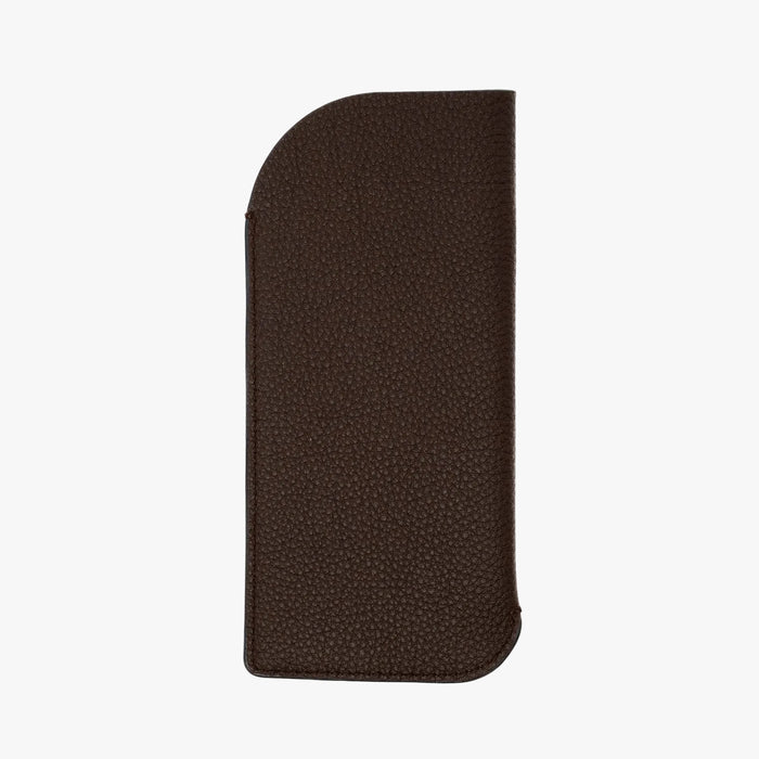 Back panel of STOW London's Glasses Case in Espresso pebbled leather
