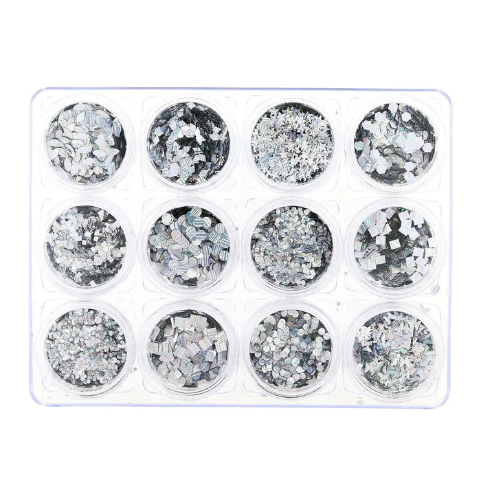 Glitter Set - NGS-005 - Chunky Silver Holographic Shapes   Naio Nails
