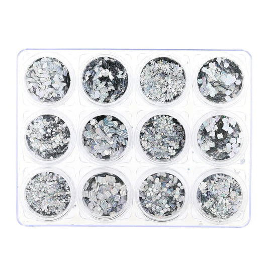 Glitter Set - NGS-005 - Chunky Silver Holographic Shapes   Naio Nails