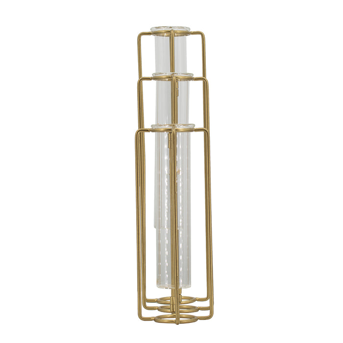 Gold Metal Pedestal Beaker Vase with 3 Glass Tubes