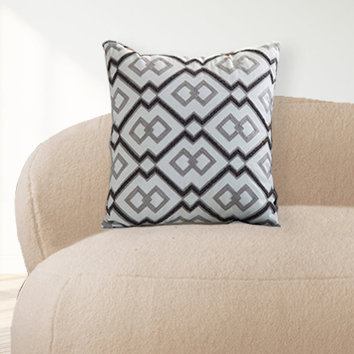 Gray Geometric Embroidered Cushion Cover