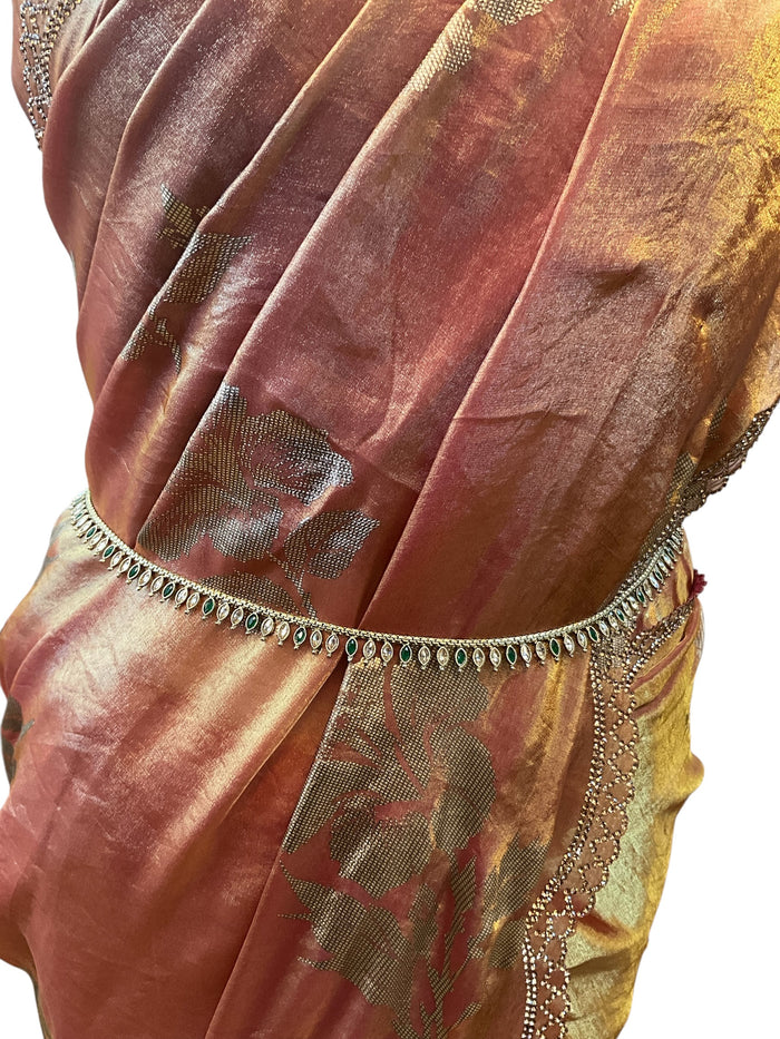 Green - Antique Gold Finish Saree Belt, Waist / Belly Chain - Fancy Dress , Bollywood - 15BL415 07A26