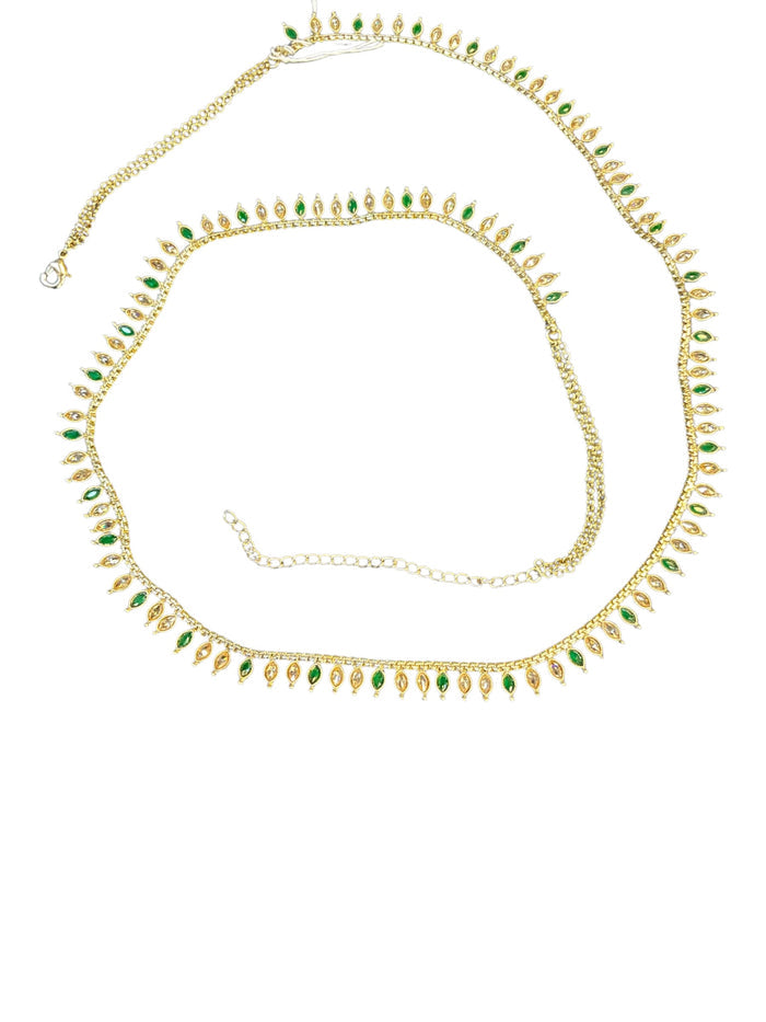 Green - Antique Gold Finish Saree Belt, Waist / Belly Chain - Fancy Dress , Bollywood - 15BL415 07A26