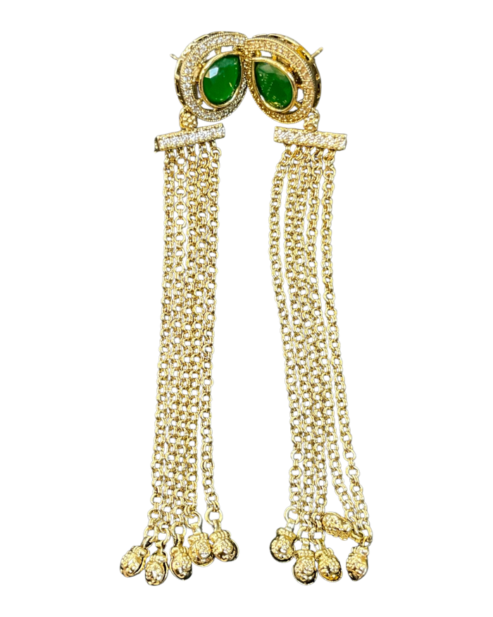 Green - Medium - Antique Gold Finish Traditional Earrings - Bollywood - Weddings - 15ER679 07P26