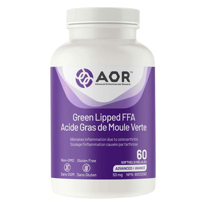 Bottle of AOR Green Lipped FFA 60 Softgels