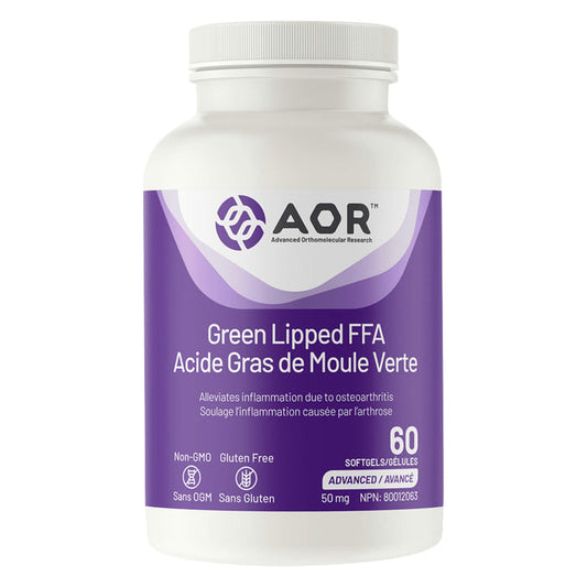 Bottle of AOR Green Lipped FFA 60 Softgels