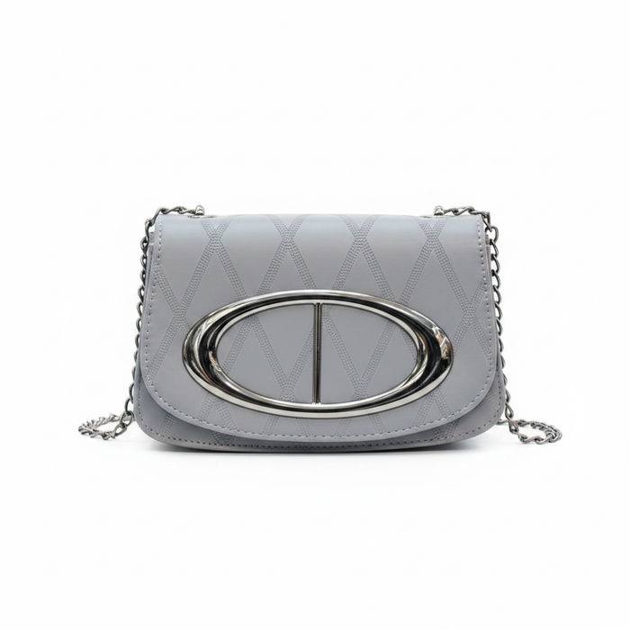 Grey Quilted Chain Crossbody Bag