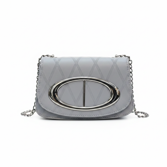 Grey Quilted Chain Crossbody Bag