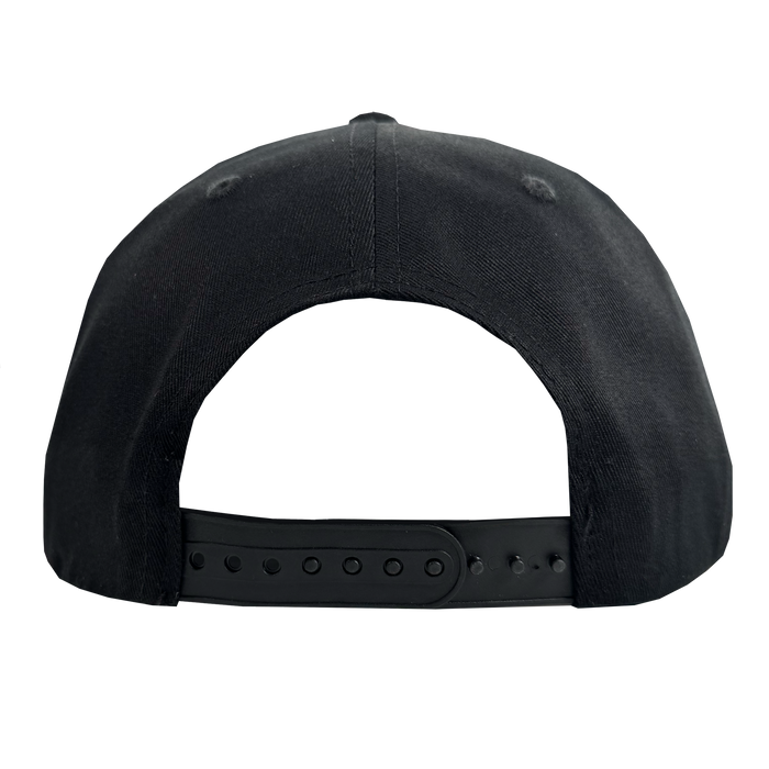 The Oakland Roots SC Growth Cap is a black 5-panel cap seen from the back, with a curved opening and an adjustable black plastic snapback strap. The cap is plain, without visible logos or decorations.