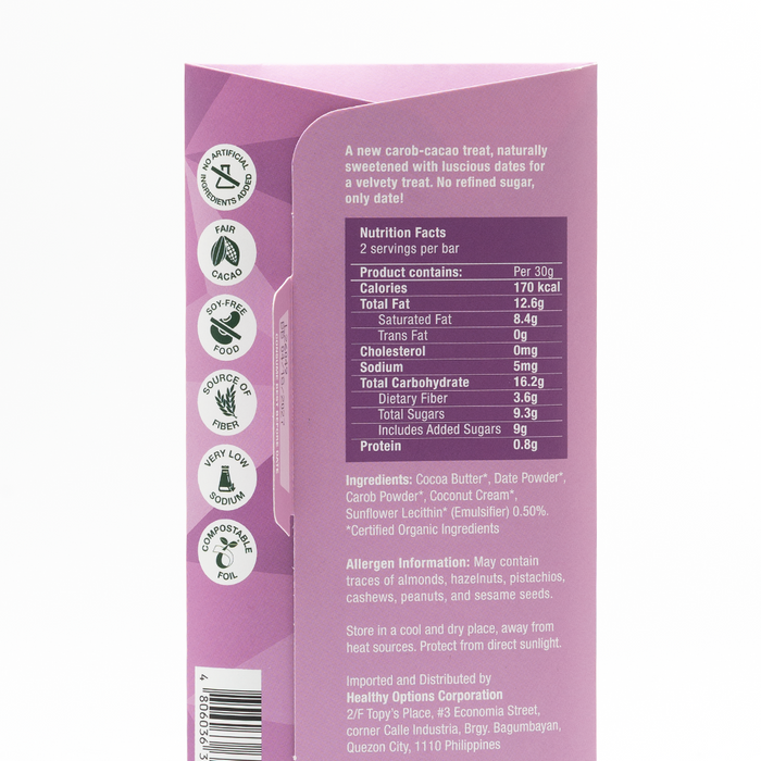 Healthy Options Organic Carob Date Chocolate Bar 60g