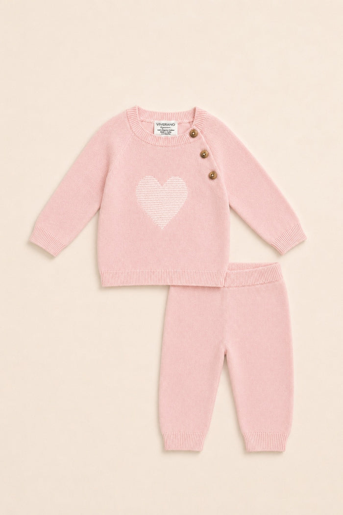 Hearts Sweater Knit Baby Top and Pants, Organic Cotton