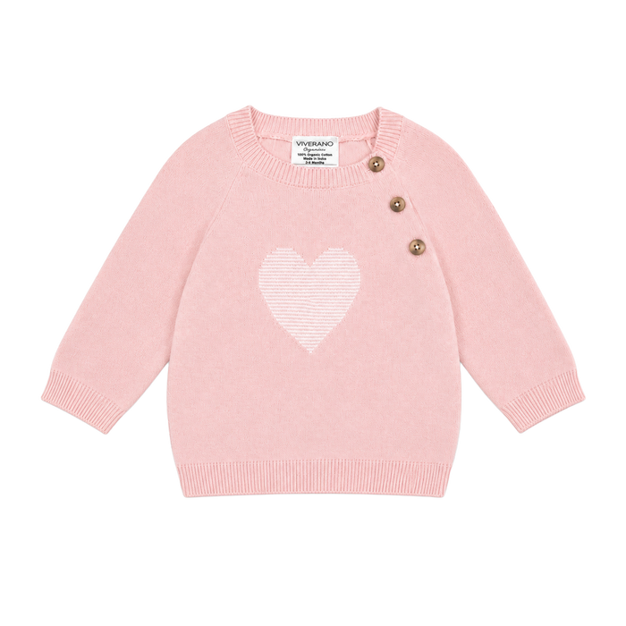 front of Hearts Jacquard Knit Baby Pullover made with organic cotton