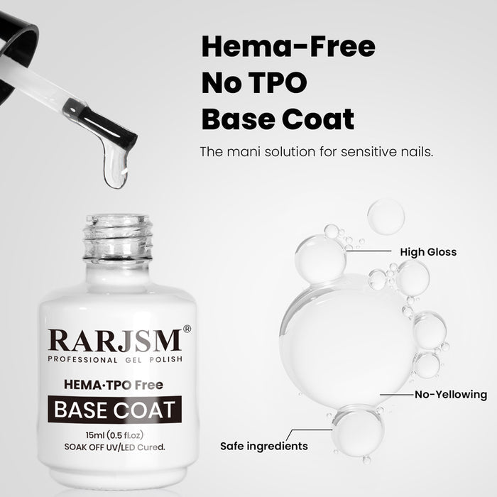 HEMA TPO free base coat safe ingredients high gloss no yellowing whitening strong adhesion professional gel polish foundation