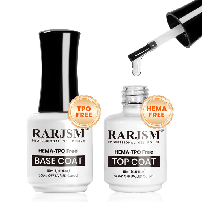 RARJSM HEMA TPO free base coat top coat set 15ml 0.5 fl.oz professional gel polish foundation sealer 2 pack