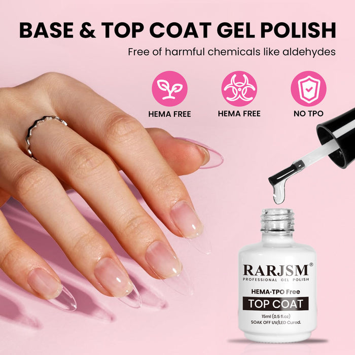 RARJSM HEMA TPO free base top coat 15ml professional gel polish vegan cruelty-free safe sensitive skin