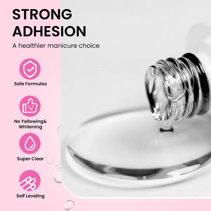 Strong adhesion base coat gel polish safe formulas no yellowing whitening super clear self leveling HEMA TPO free