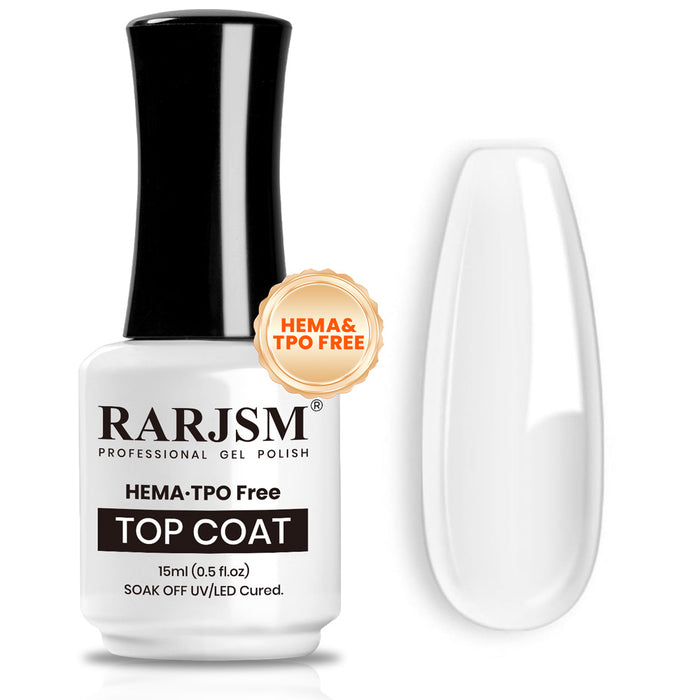 RARJSM HEMA TPO free top coat 15ml 0.5 fl.oz professional gel polish sealer high-gloss mirror shine vegan