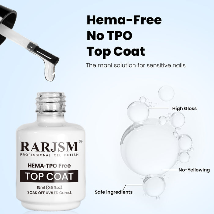 HEMA TPO free top coat safe ingredients high gloss no yellowing professional gel polish sealer sensitive skin