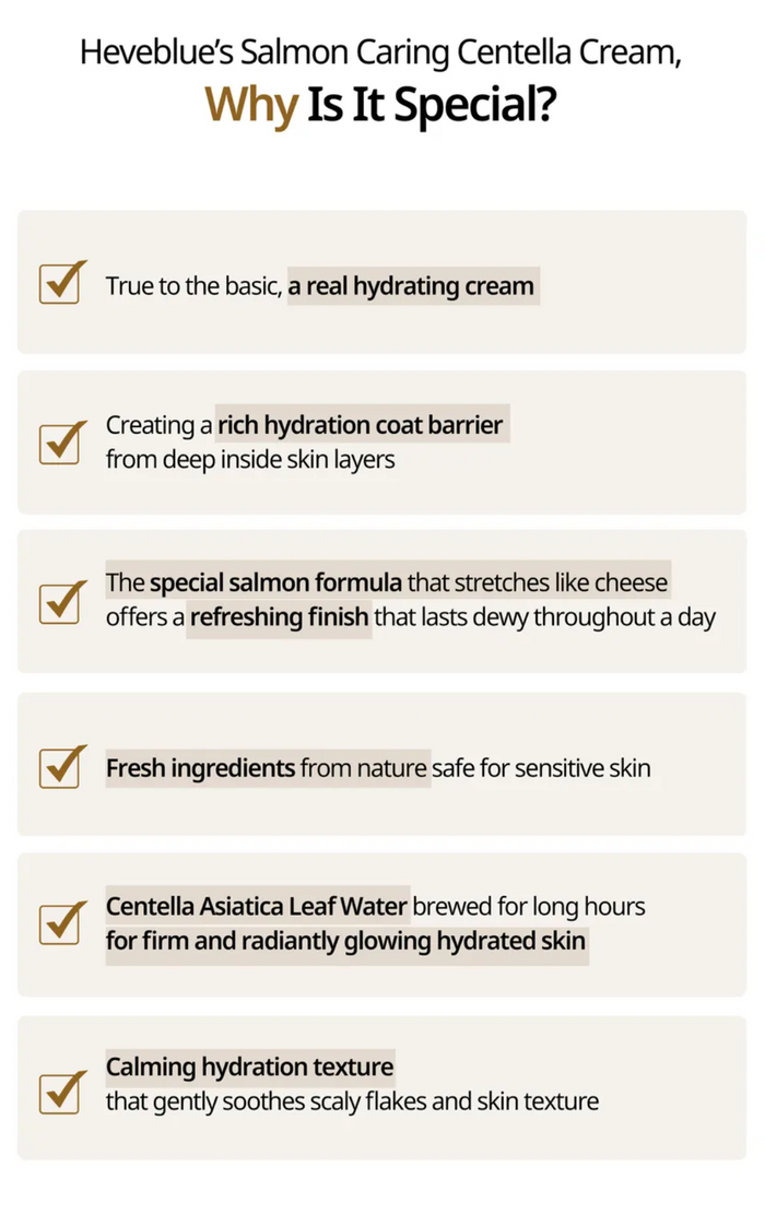 HEVEBLUE Salmon Caring Centella Cream 100ml HEVEBLUE