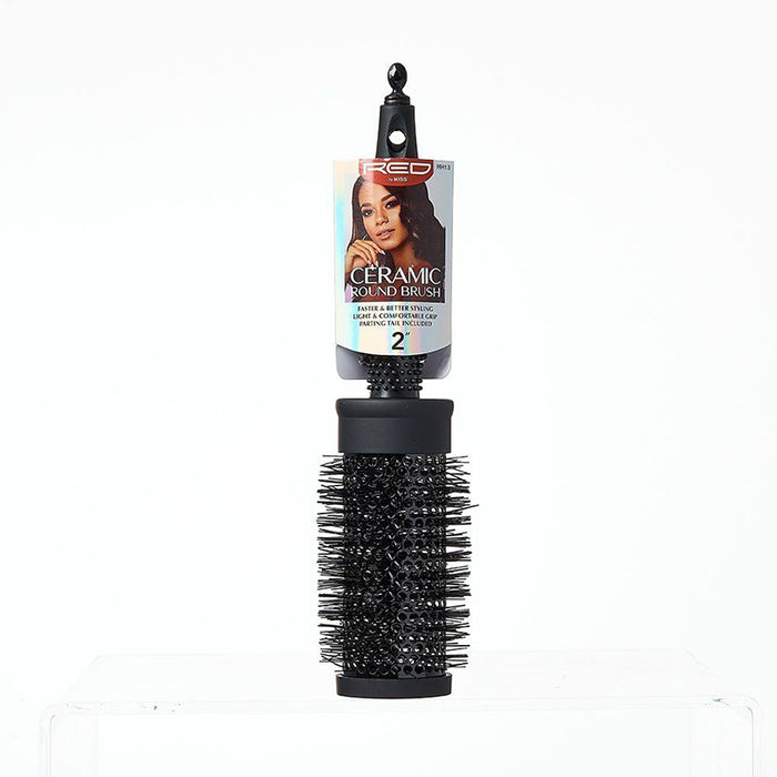 RED BEAUTY by KISS ceramic black round brush size 2 large thermal round brush for hair styling with nylon bristles