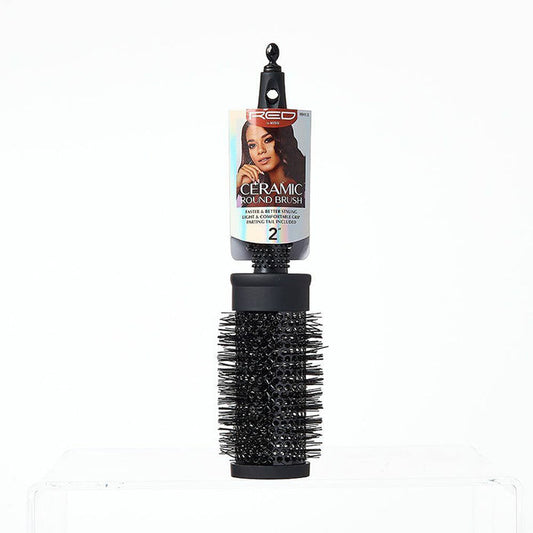 RED BEAUTY by KISS ceramic black round brush size 2 large thermal round brush for hair styling with nylon bristles