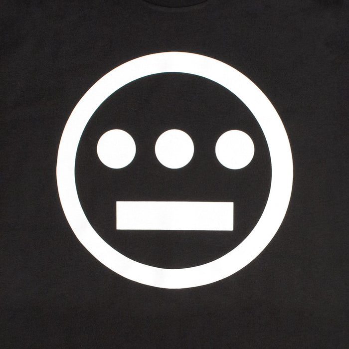 The Hiero Classic Logo Tee by Hieroglyphics showcases a black background featuring a simple white design with a circle encasing three horizontal dots positioned evenly across the top and a single horizontal line below them, reminiscent of ancient hieroglyphics.